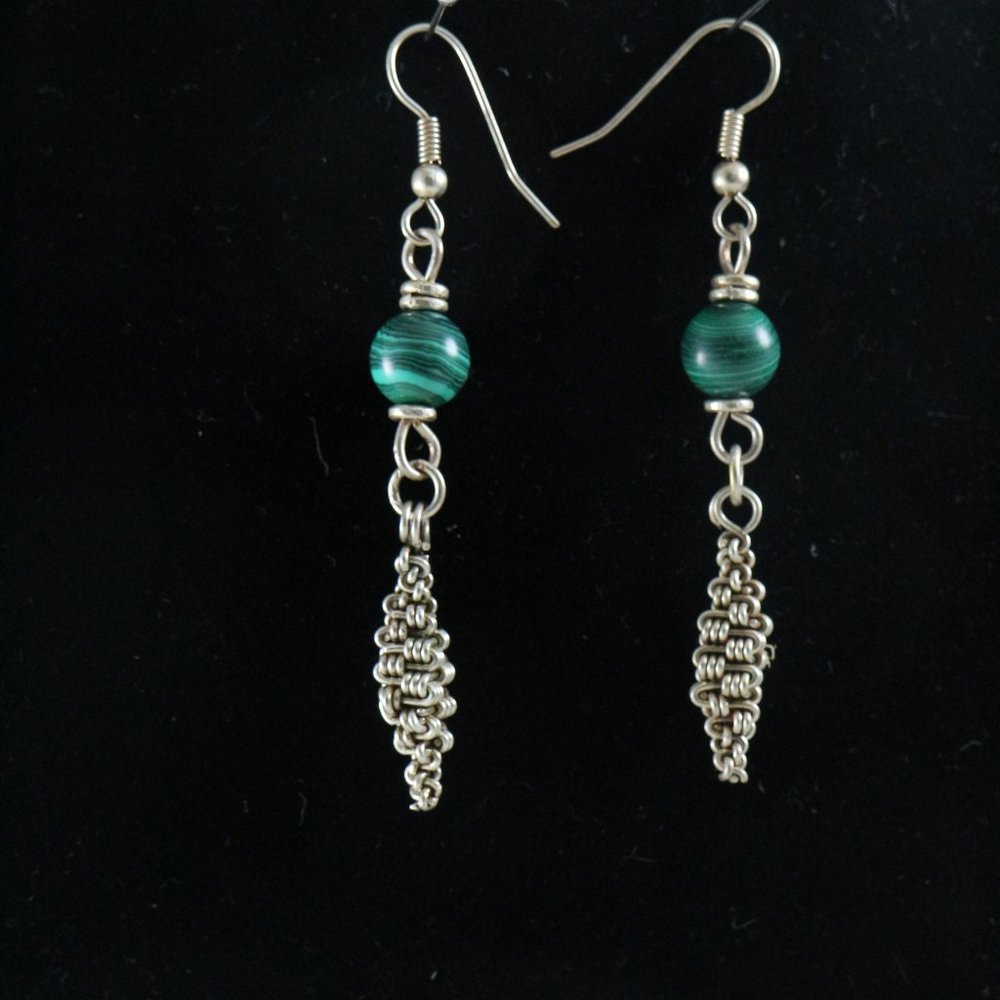 Handmade Unique East African Silver/Green Drop Earrings - Picture 4 of 5